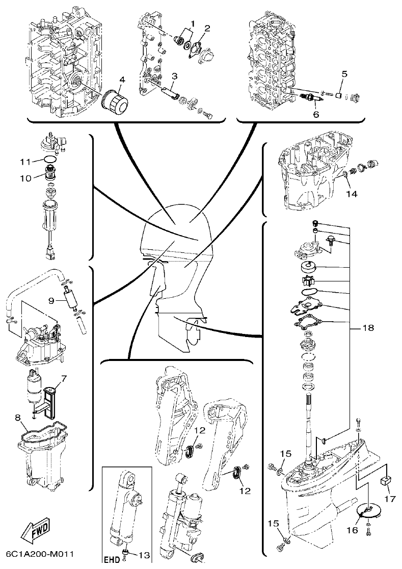 Yamaha F50HET, F60FET, F50HEHD, F60FEHT SCHEDULED SERVICE PARTS parts diagram